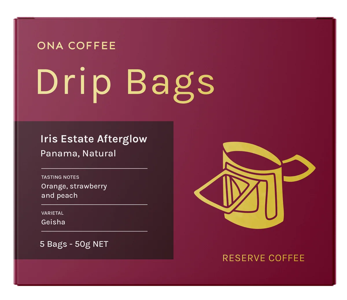 drip bags - iris estate afterglow, panama, natural, panama coffee from ona