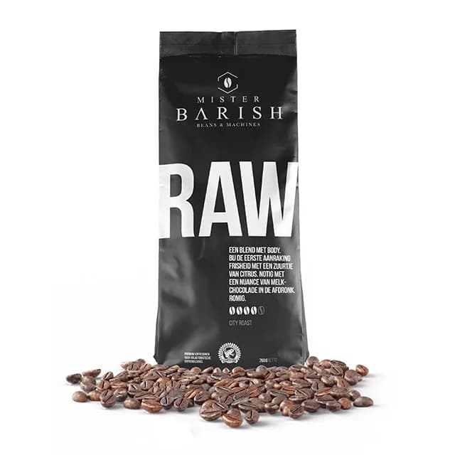 raw - mister barish - koffiebonen - 10 x 750gr, colombia + guatemala + honduras + indonesia coffee from mister barish beans & machines