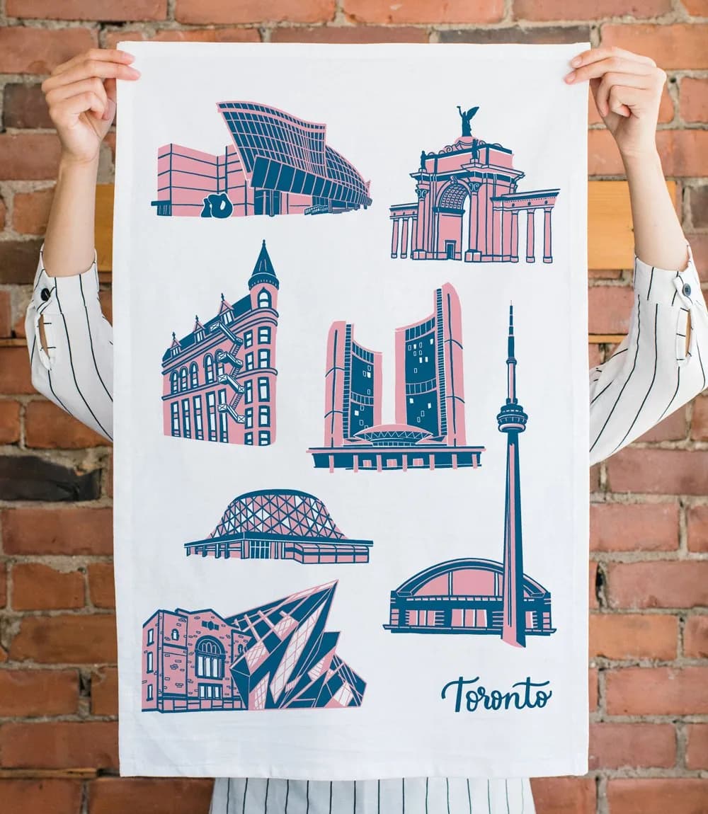 toronto landmarks tea towel--gotamago, india coffee from outpost coffee roasters ltd