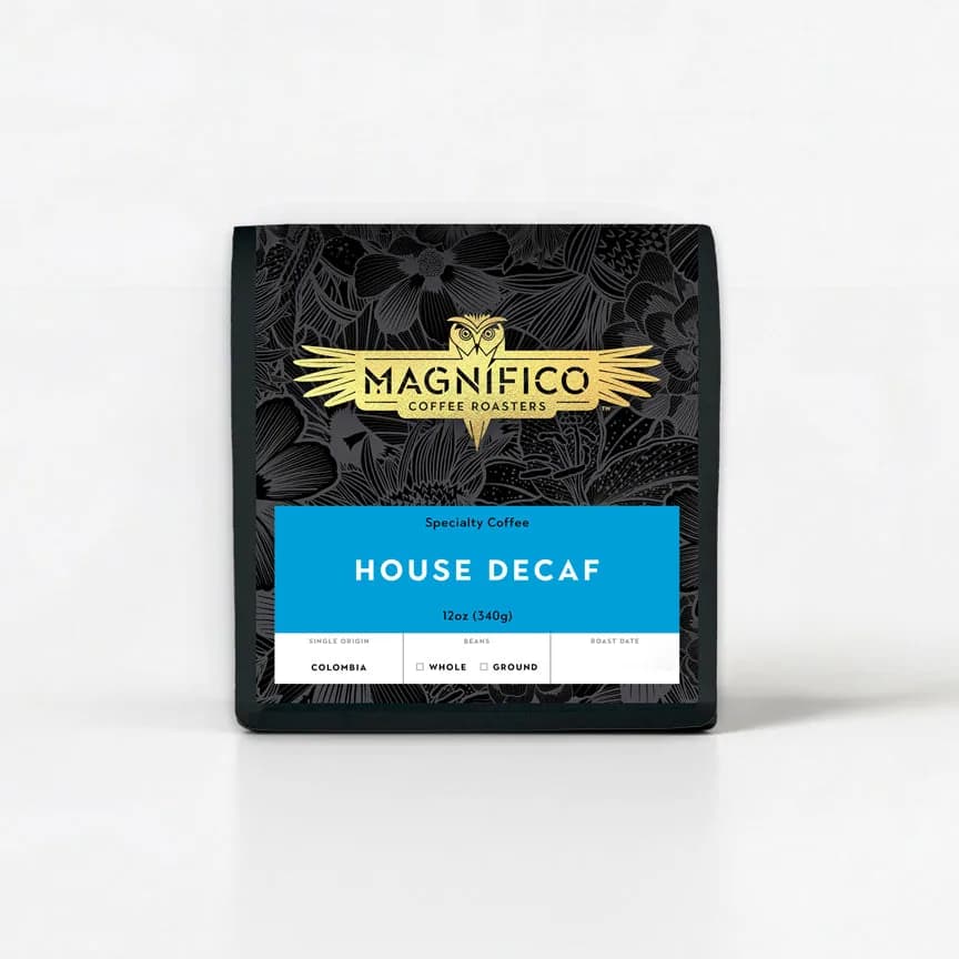 house decaf, colombia coffee from magnífico coffee roasters & coffee shop