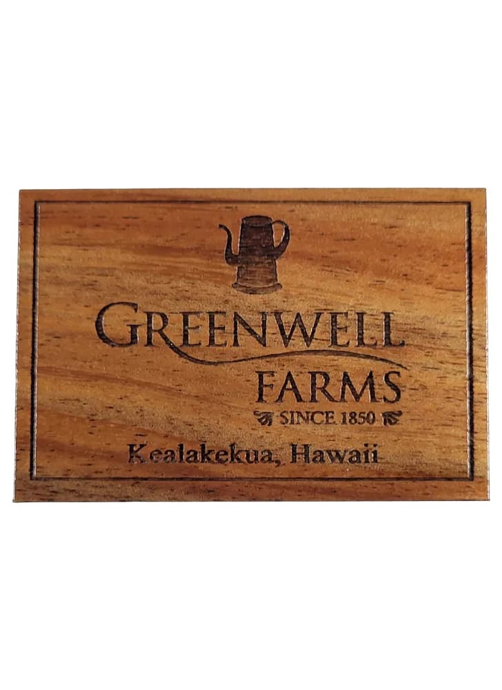 koa wood magnet, hawaii coffee from greenwell farms