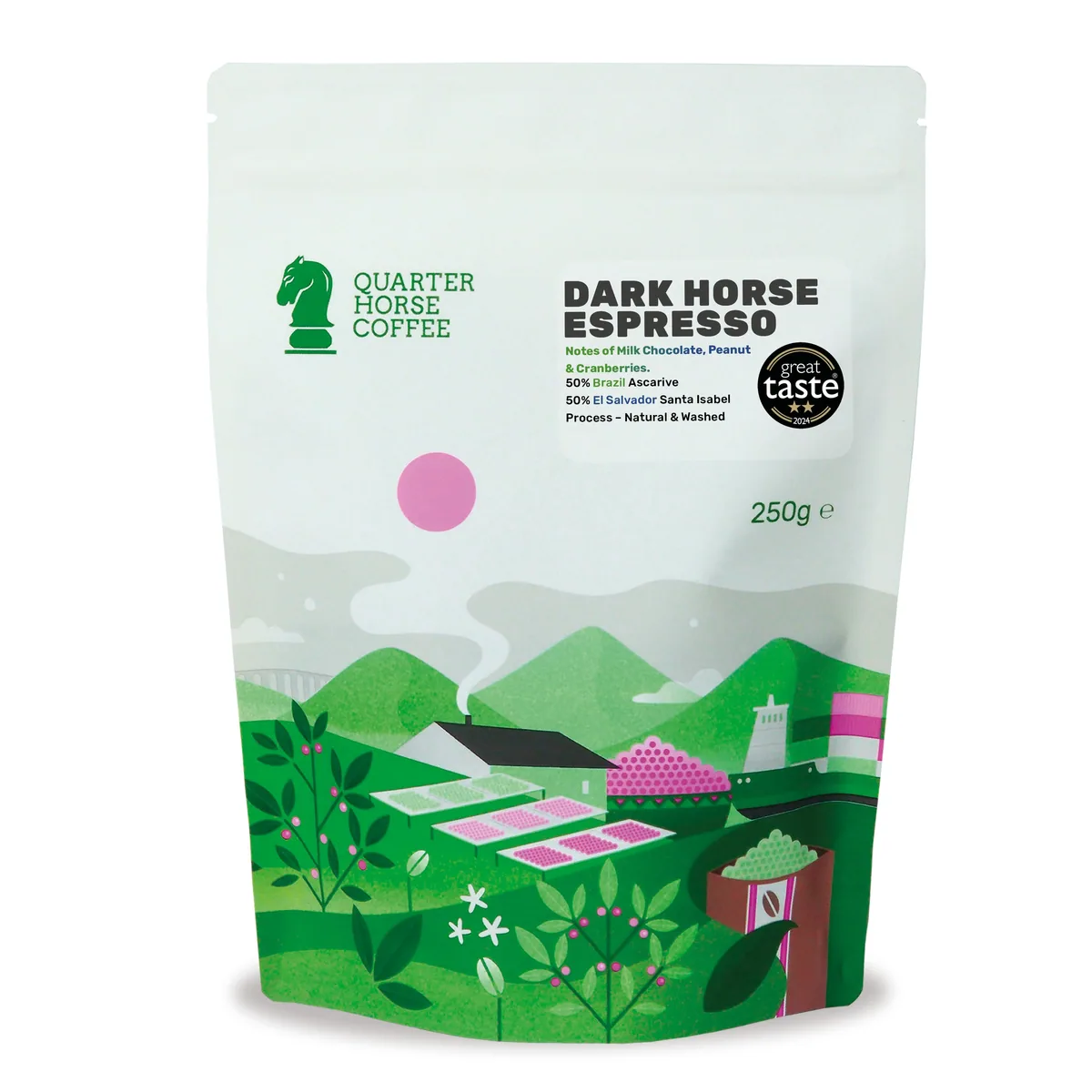 dark horse espresso, brazil + peru + el salvador coffee from quarter horse coffee roasters