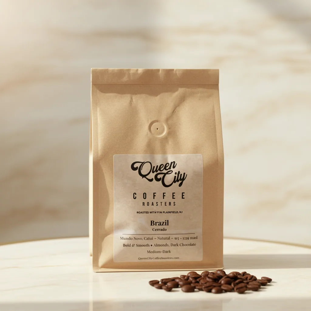 brazil cerrado — trial 8oz, brazil coffee from queen city coffee roasters