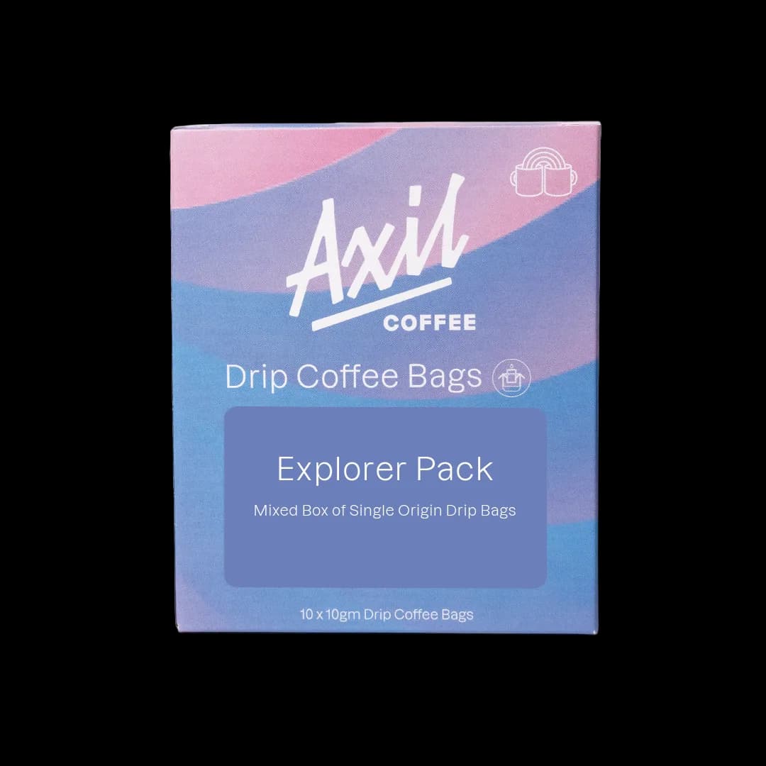 explorer pack — mixed box, ethiopia + colombia + el salvador coffee from axil coffee roasters flinders lane