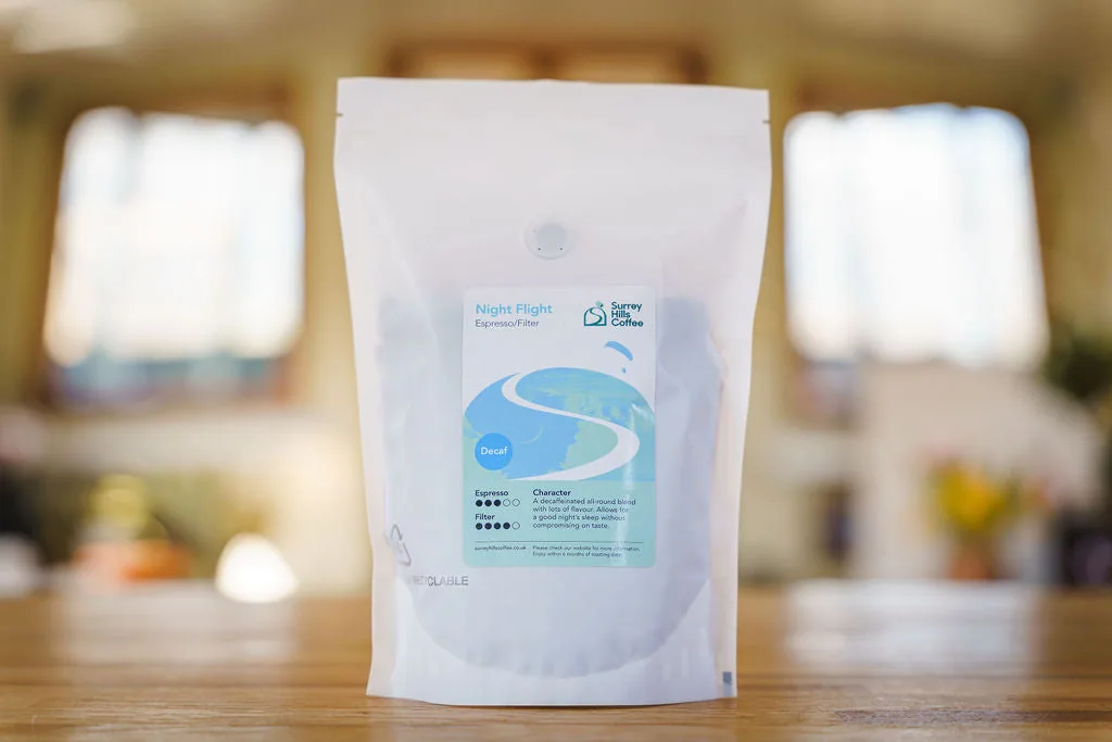 night flight, decaf - espresso/filter, colombia + brazil coffee from surrey hills coffee - roastery