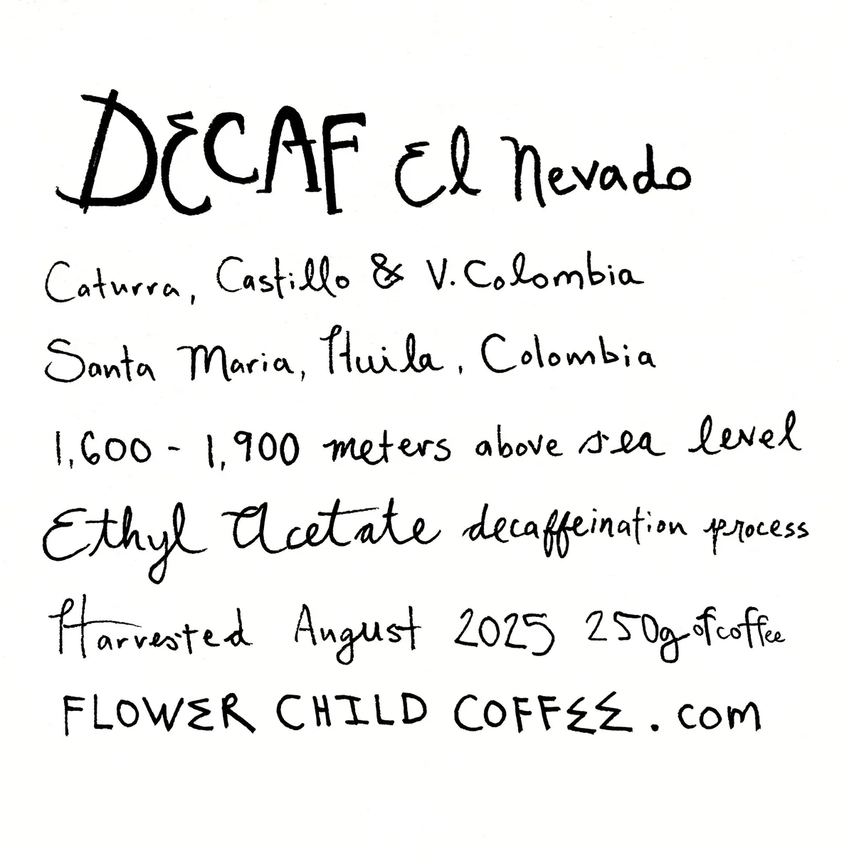 decaf el nevado, colombia coffee from flower child