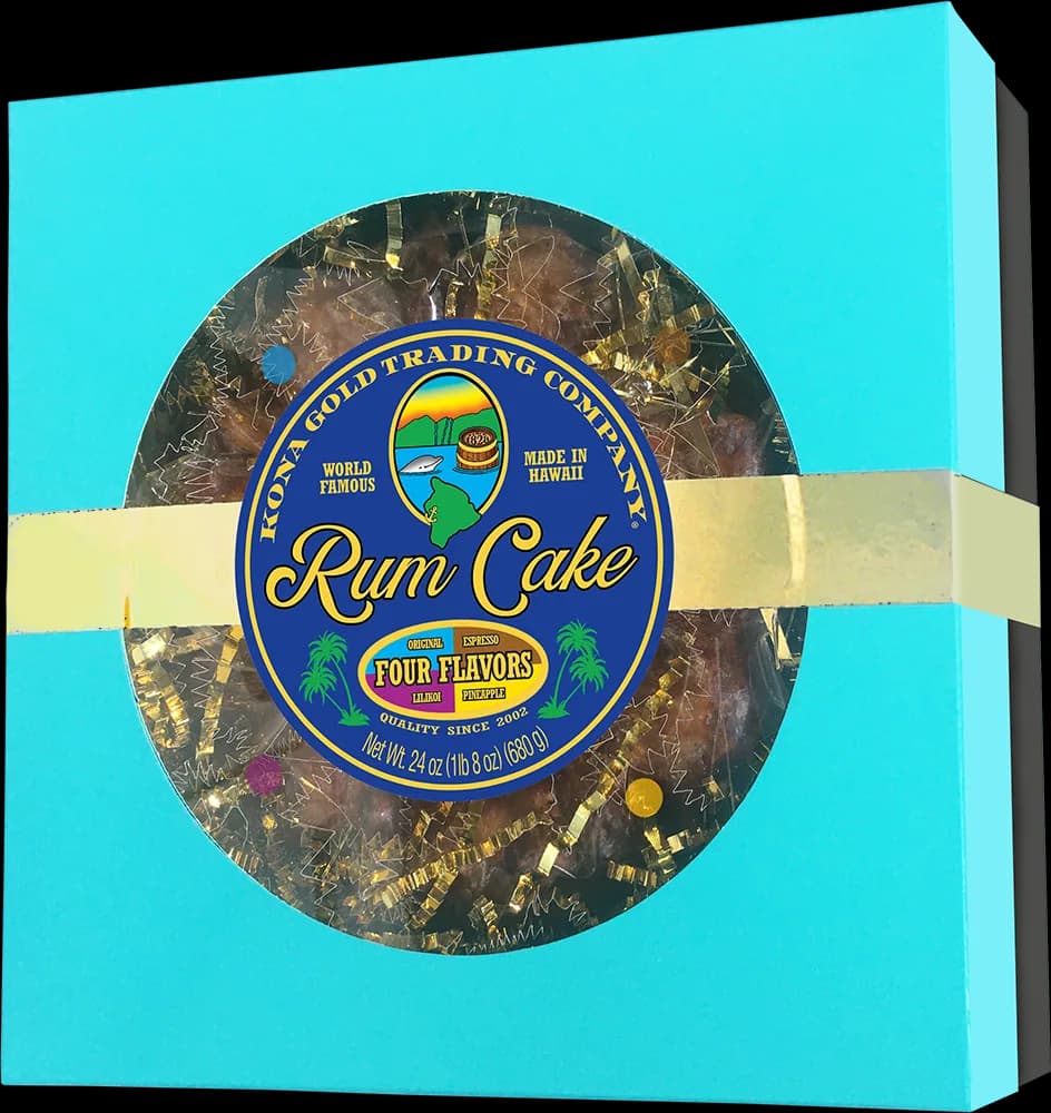 hawaiian rum cake variety pack, hawaii coffee from buddha's cup kona coffee and tea farm