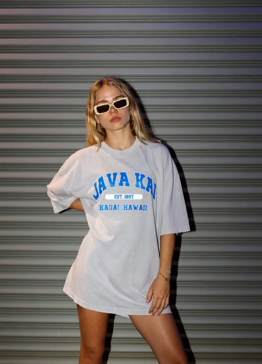 jk college tee // ice grey, indonesia coffee from java kai