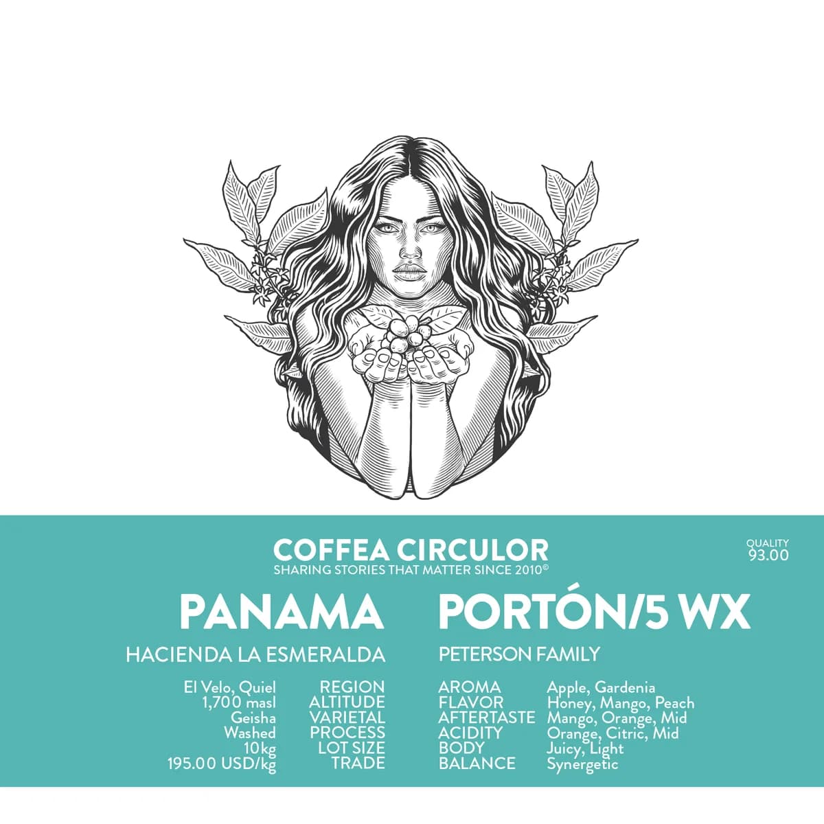 panama hacienda la esmeralda special porton /5 wx, panama coffee from coffea circulor
