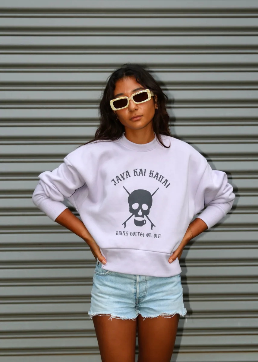 java kai surf skull heavyweight crop fleece, indonesia coffee from java kai