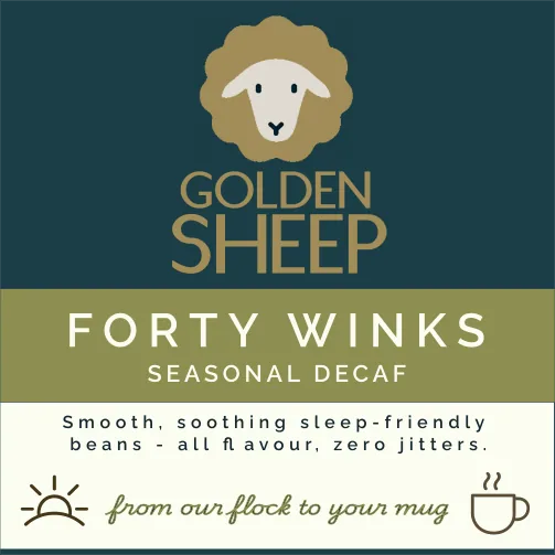 forty winks decaf, ethiopia + honduras coffee from golden sheep coffee