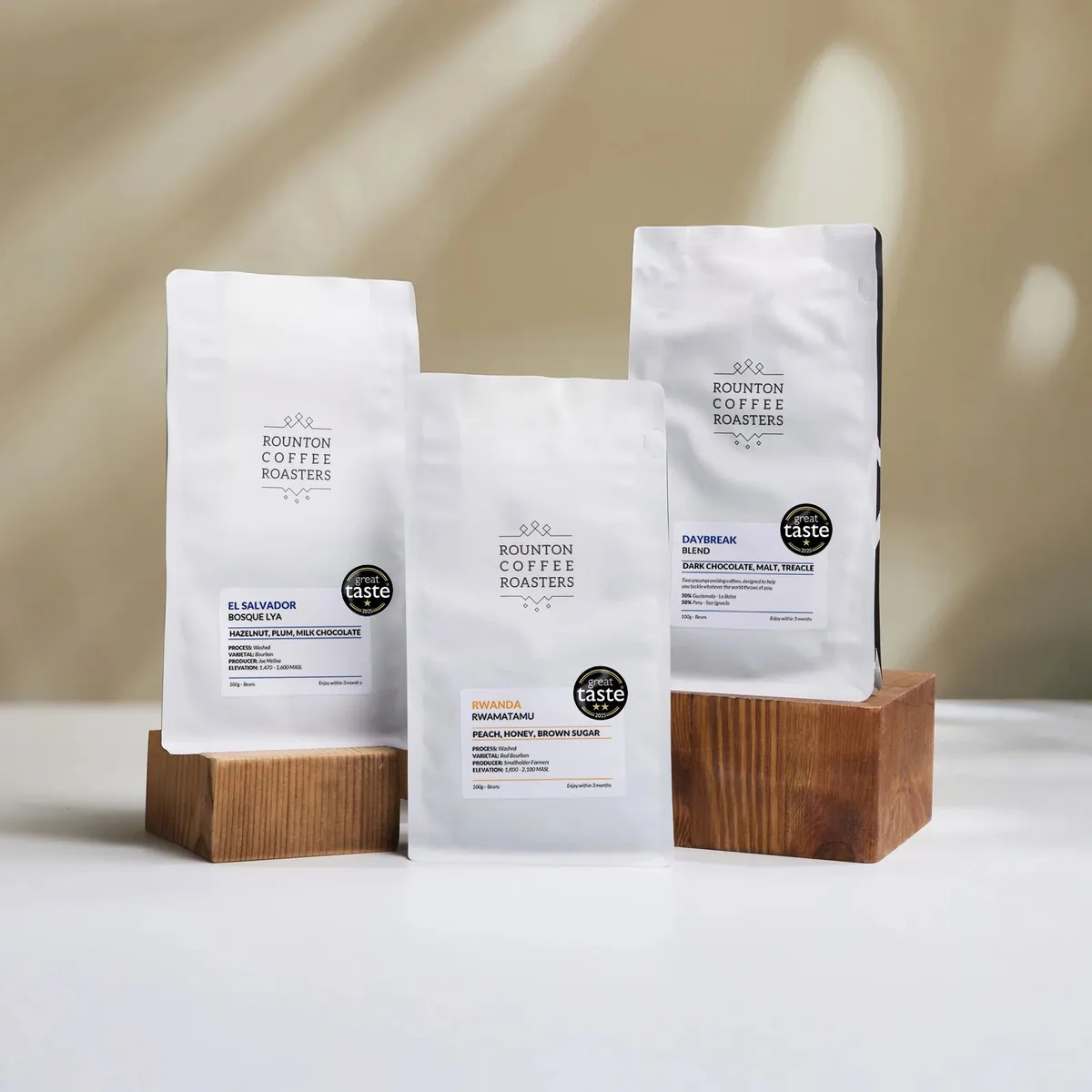 award-winning coffee sample pack, rwanda + uganda + colombia + peru + guatemala + el salvador coffee from rounton coffee