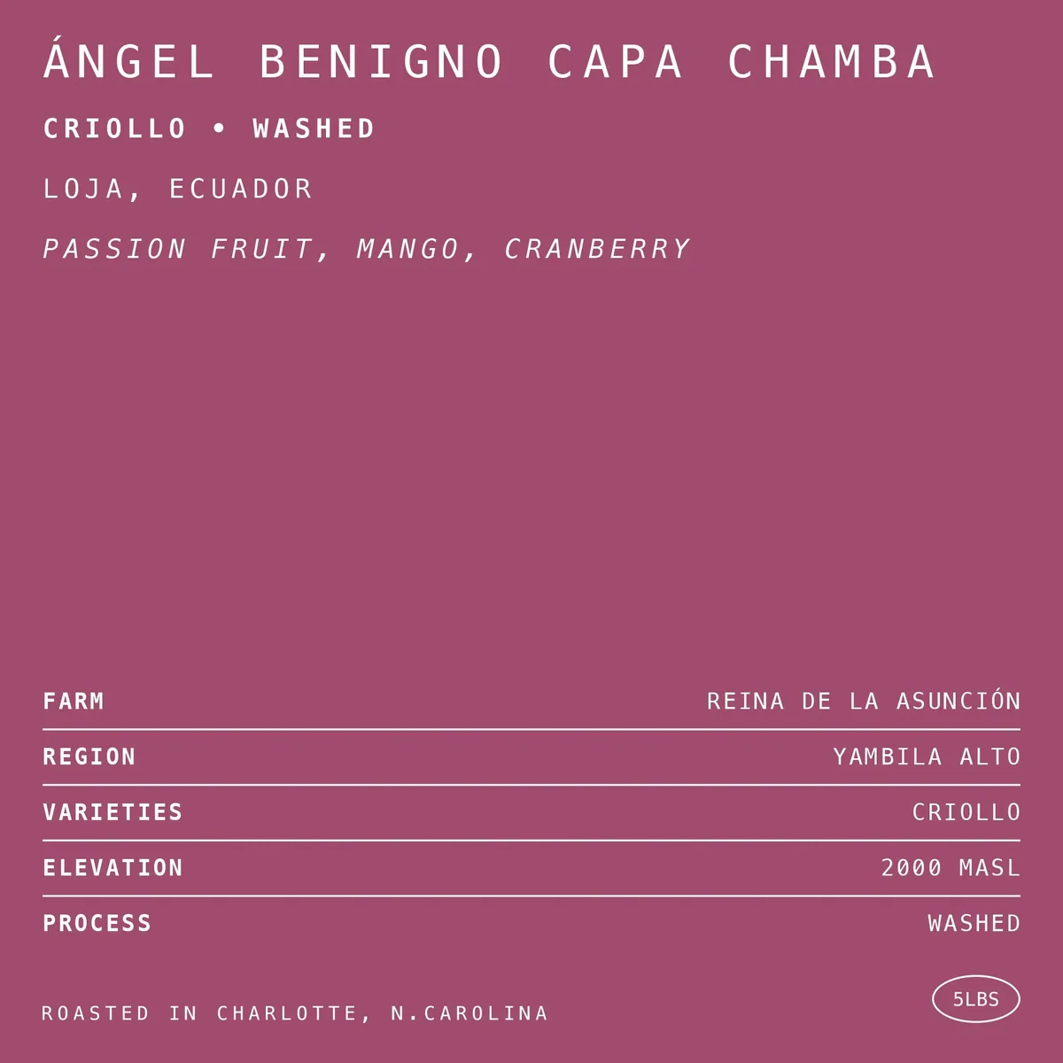 ángel benigno capa chamba criollo • washed, ecuador coffee from hex coffee roasters