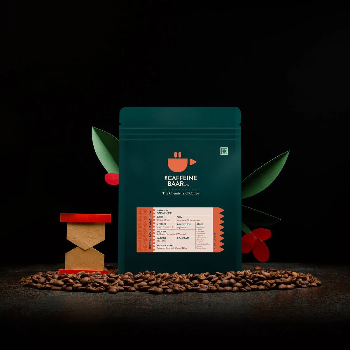 72 hour fermented washed sample packet, india coffee from the caffeine baar cafe & roastery