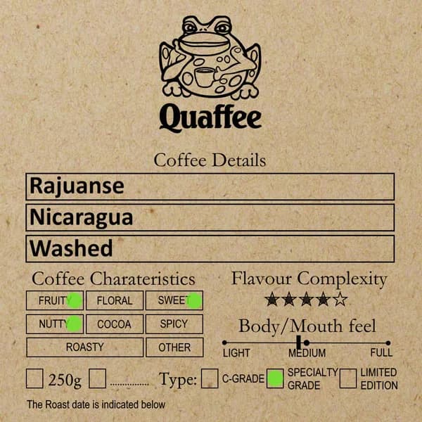 nicaraguan rajuanse estate pacamara washed rfa coffee, nicaragua coffee from quaffee, coffee roastery