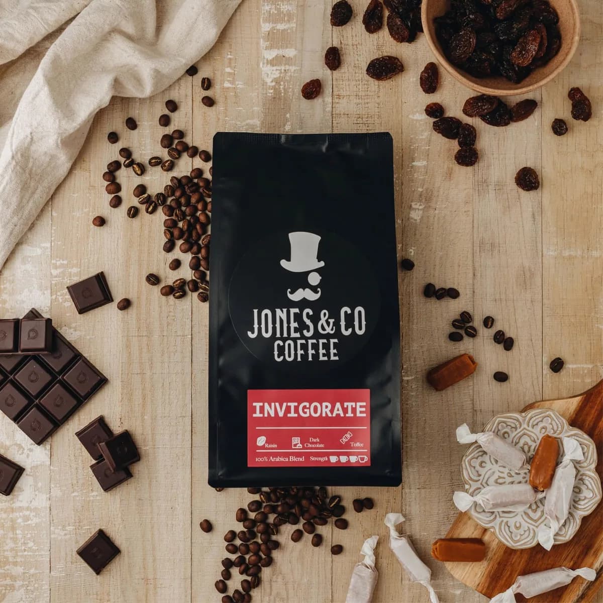 invigorate blend, ethiopia + guatemala + costa rica + papua new guinea coffee from jones & co coffee roasters