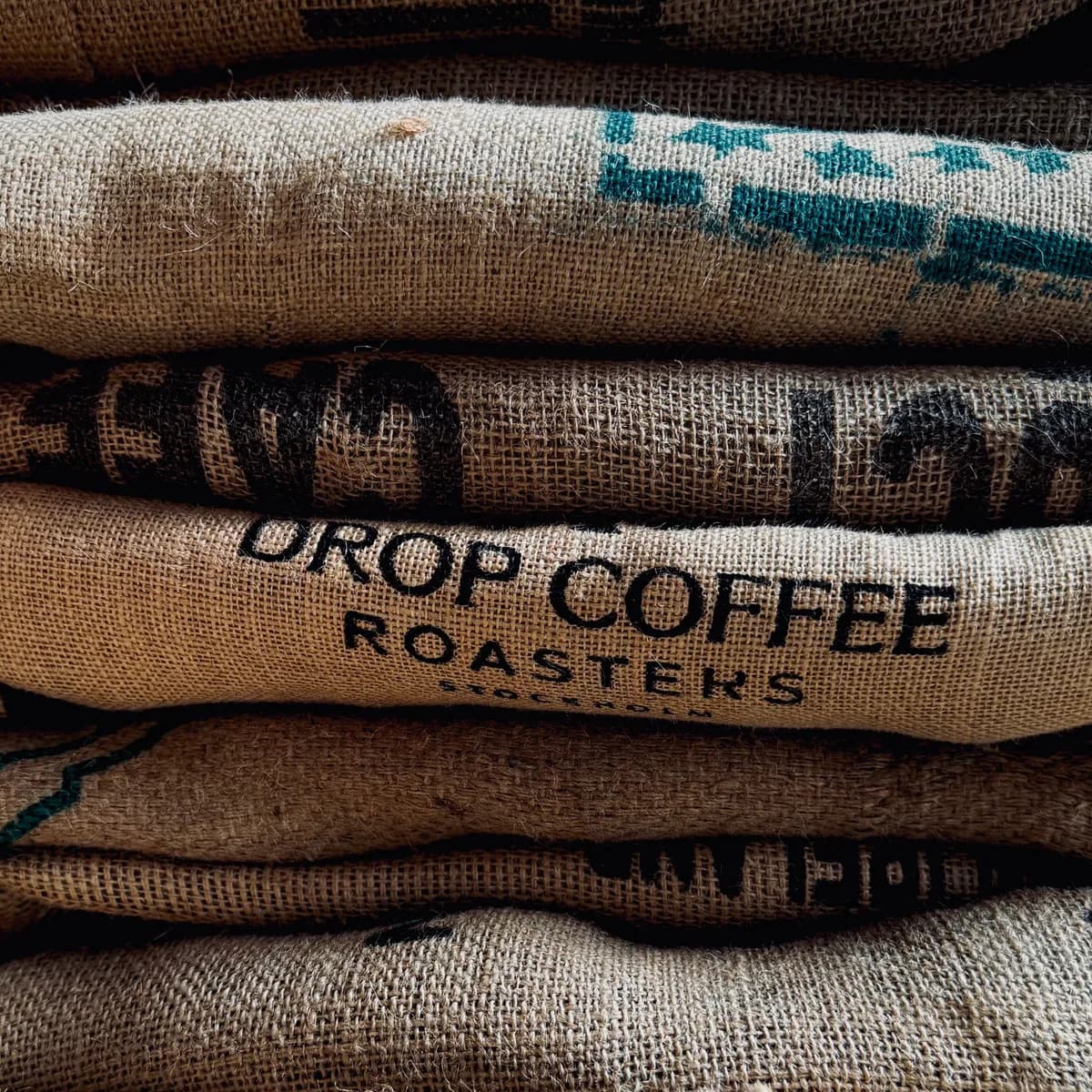 jute coffee sacks, ethiopia + kenya + guatemala + costa rica + el salvador coffee from drop coffee roasters
