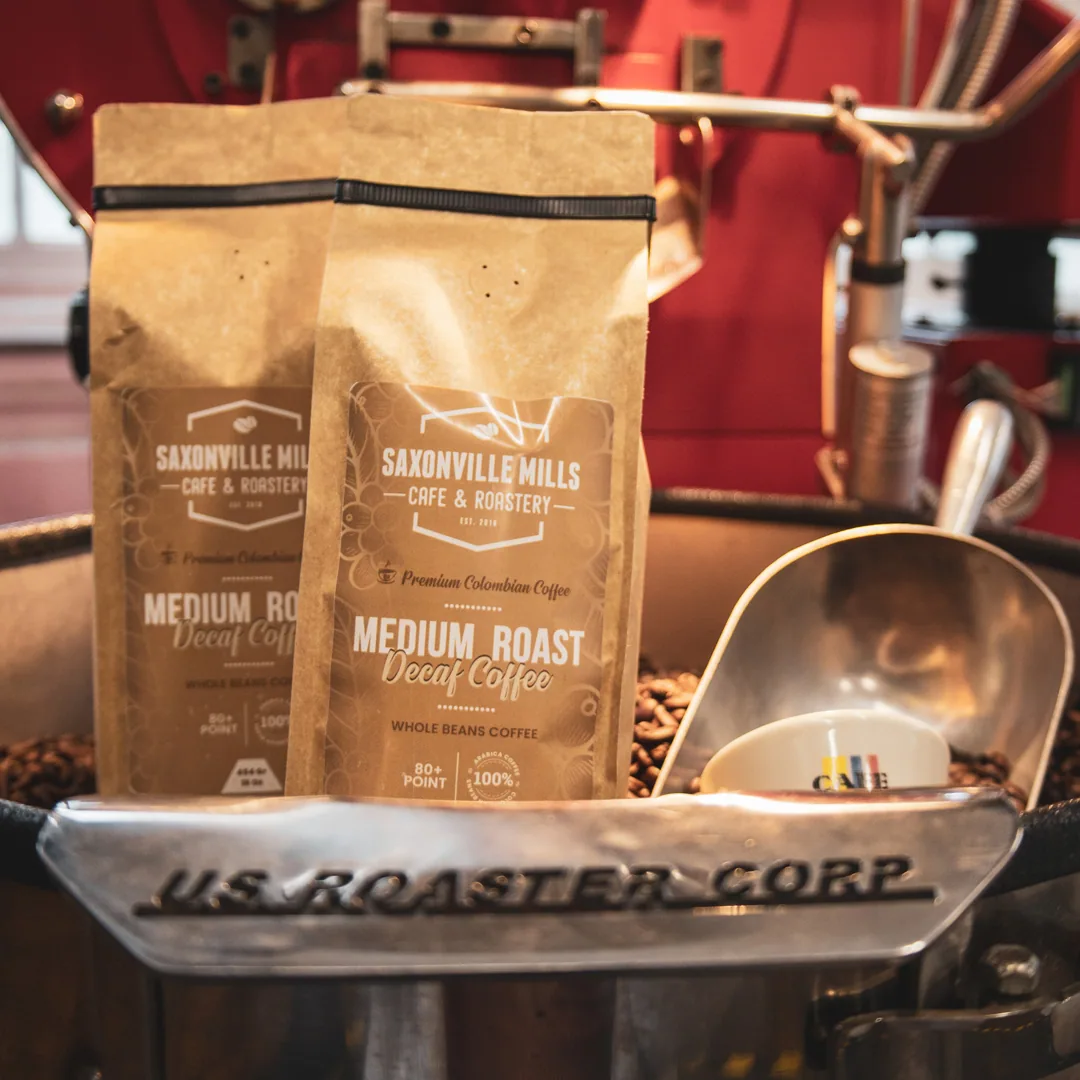 decaf coffee – medium roast, colombia coffee from saxonville mills cafe & roastery