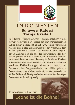 sulawesi kalossi toraja grade i, indonesia coffee from leone caffè