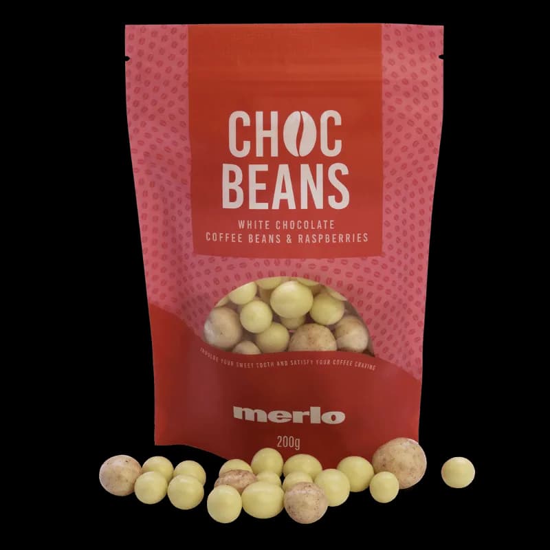 white chocolate coffee beans & raspberries, kenya coffee from merlo coffee cafe brisbane city | george street