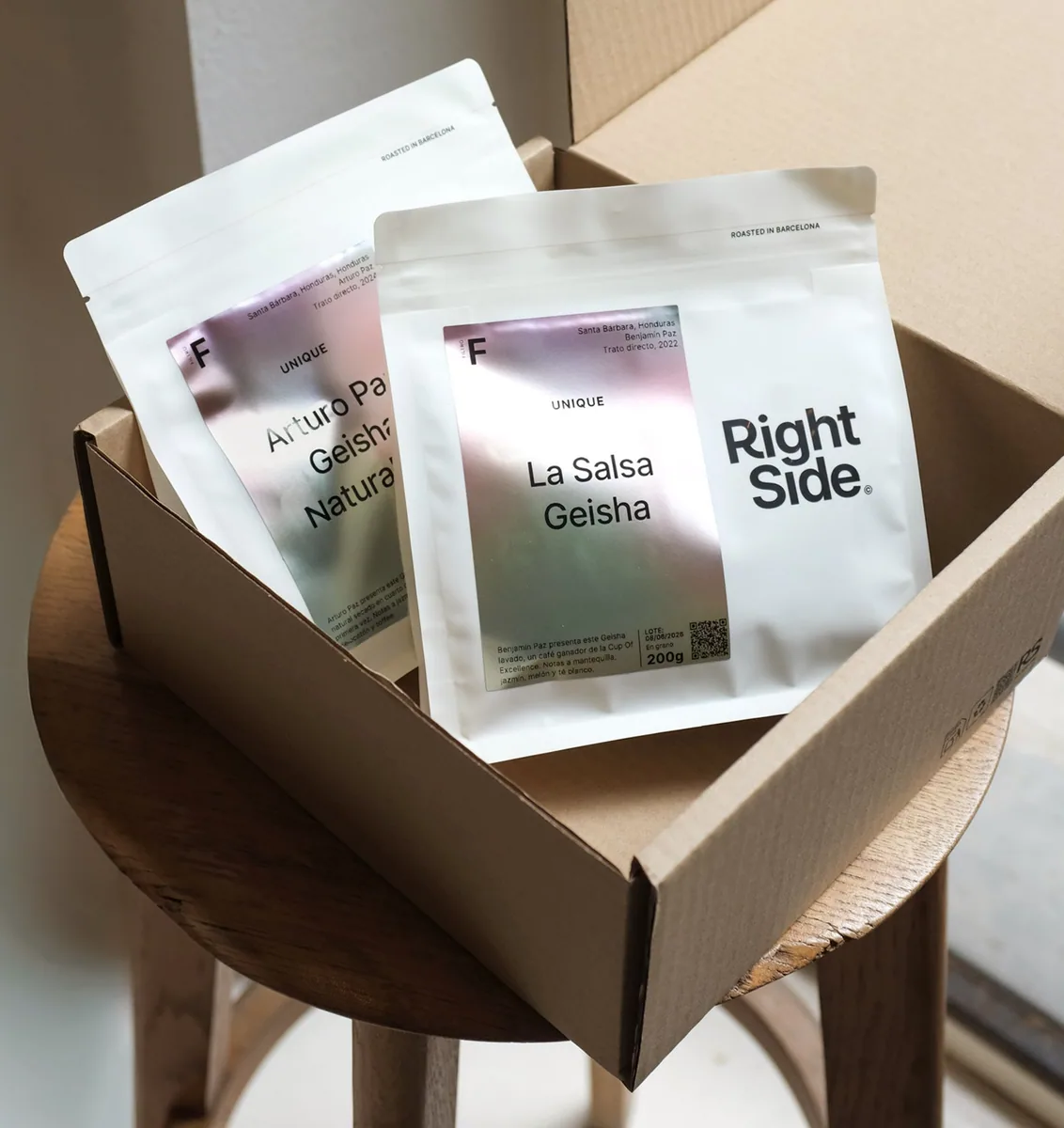 pack geishas competición, honduras coffee from right side coffee roastery