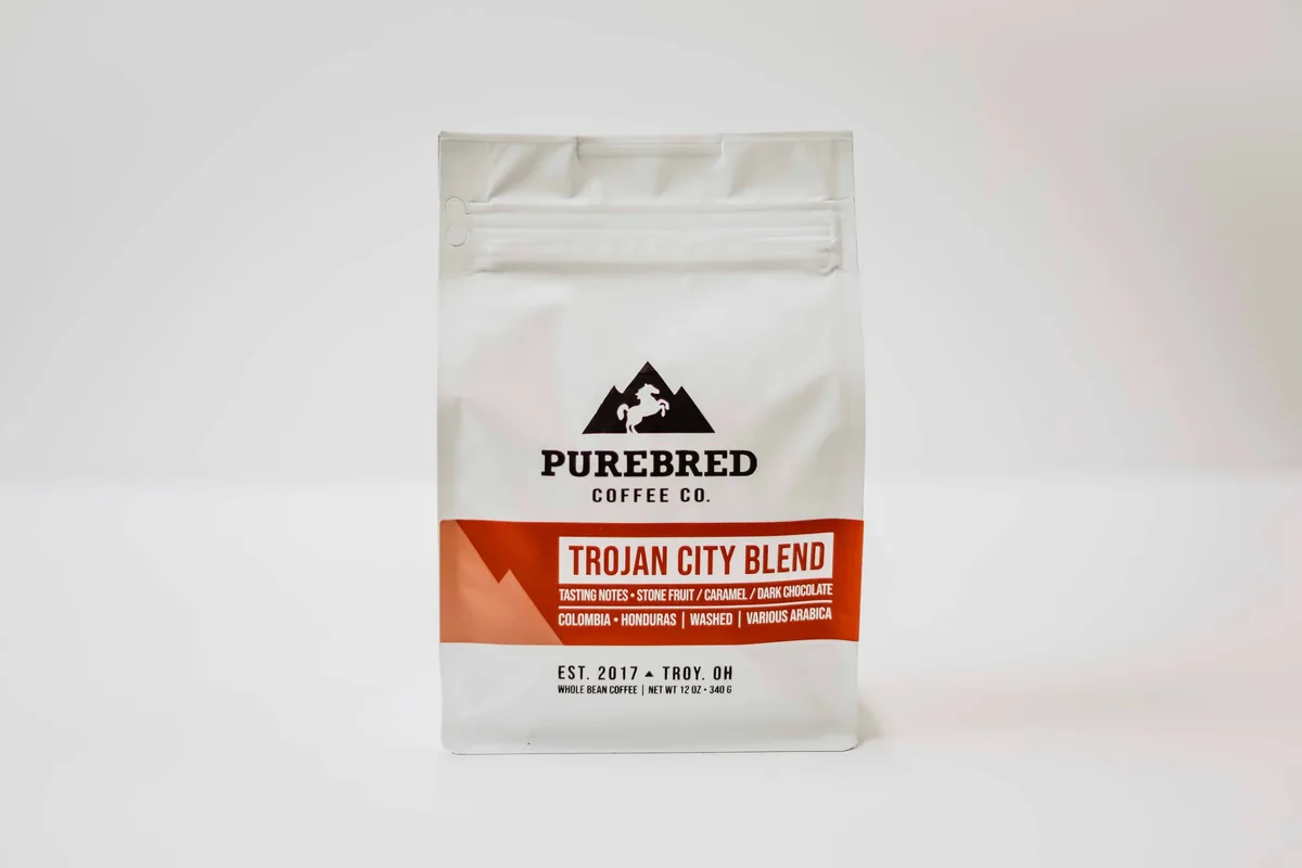 trojan city blend, colombia + honduras coffee from purebred coffee co.