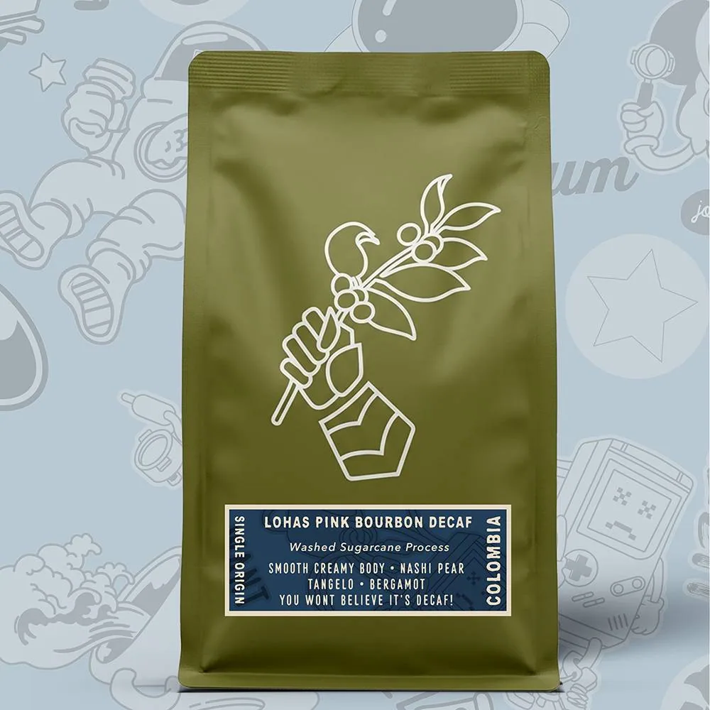 colombia lohas pink bourbon decaf, colombia coffee from cavalier coffee roasters & cafe