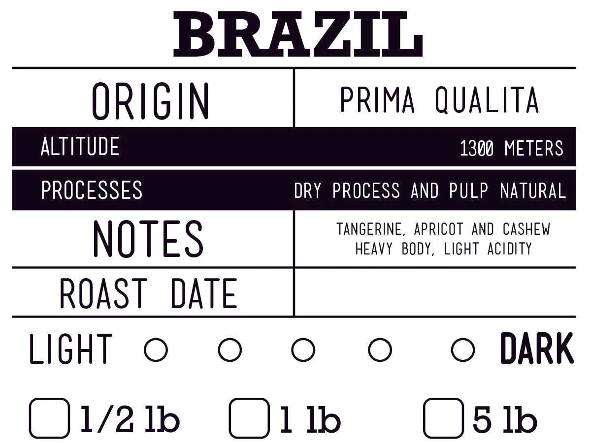 brazil: prima qualità coffee, brazil coffee from lobos coffee roasters
