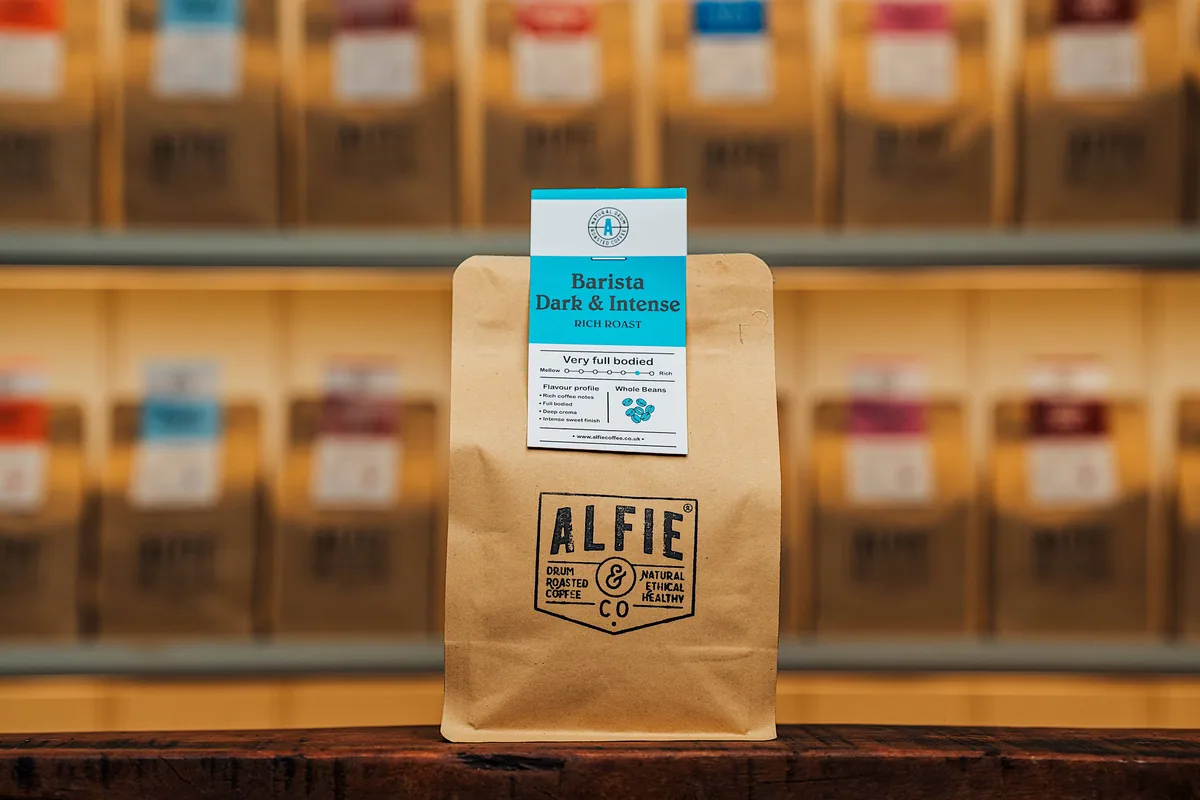 barista dark & intense, brazil + costa rica + honduras coffee from alfie & co coffee roasters