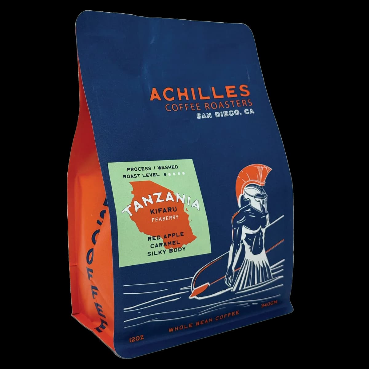 tanzania kifaru peaberry – washed process, tanzania coffee from achilles coffee solana beach
