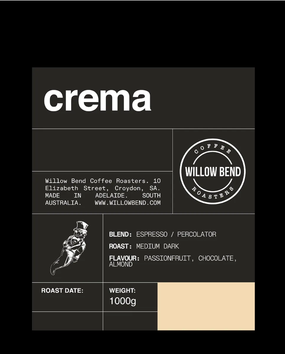 crema blend, colombia + brazil coffee from willow bend coffee roasters