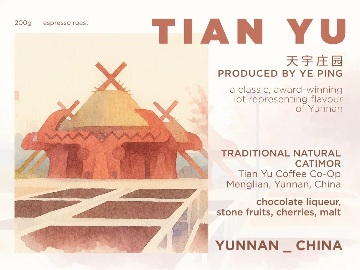 tian yu | traditional natural | yunnan, china | espresso roast | 200g, yunnan coffee from four kilo fish coffee & tea