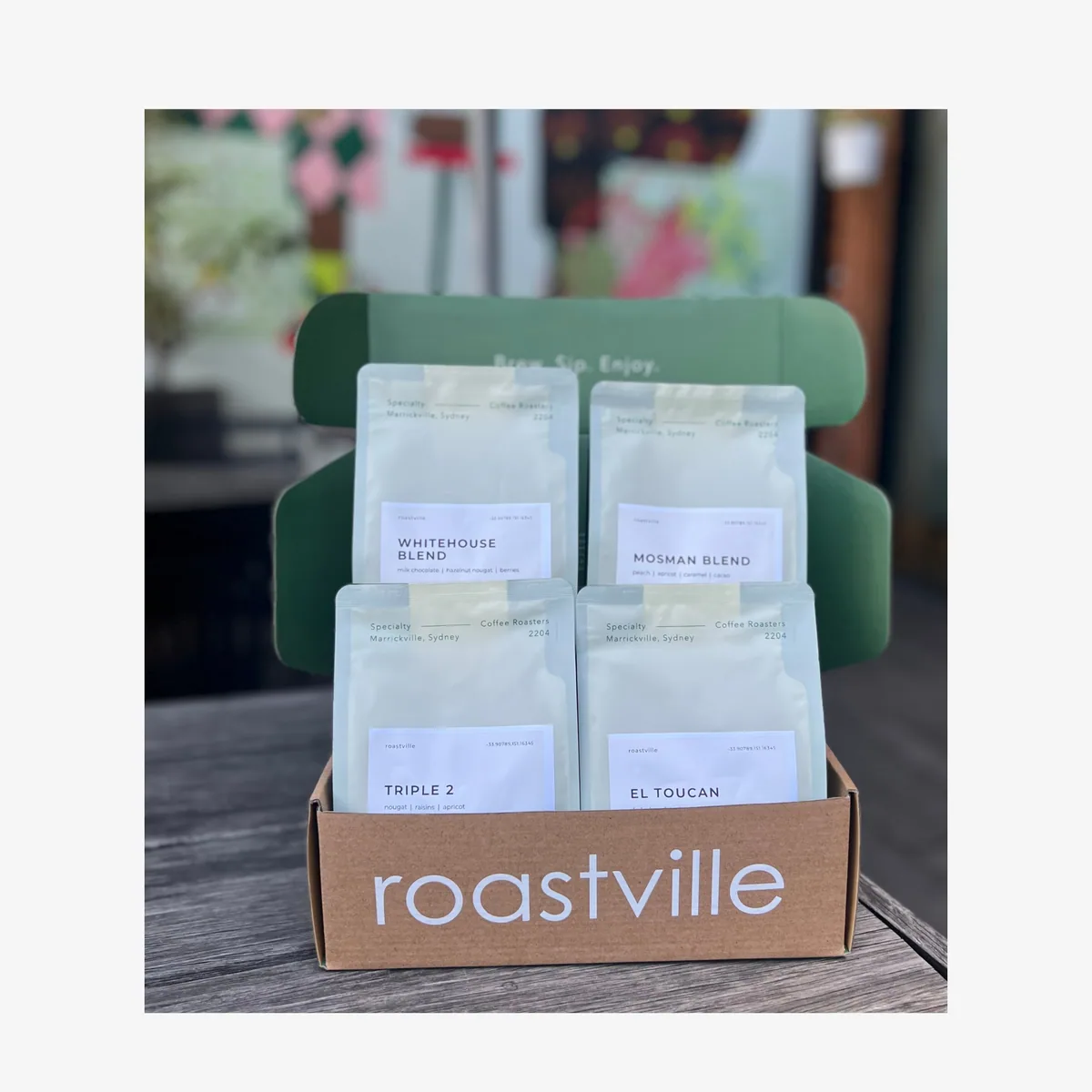 4 x 250g blends pack, ethiopia + colombia + brazil + el salvador coffee from roastville coffee roasters