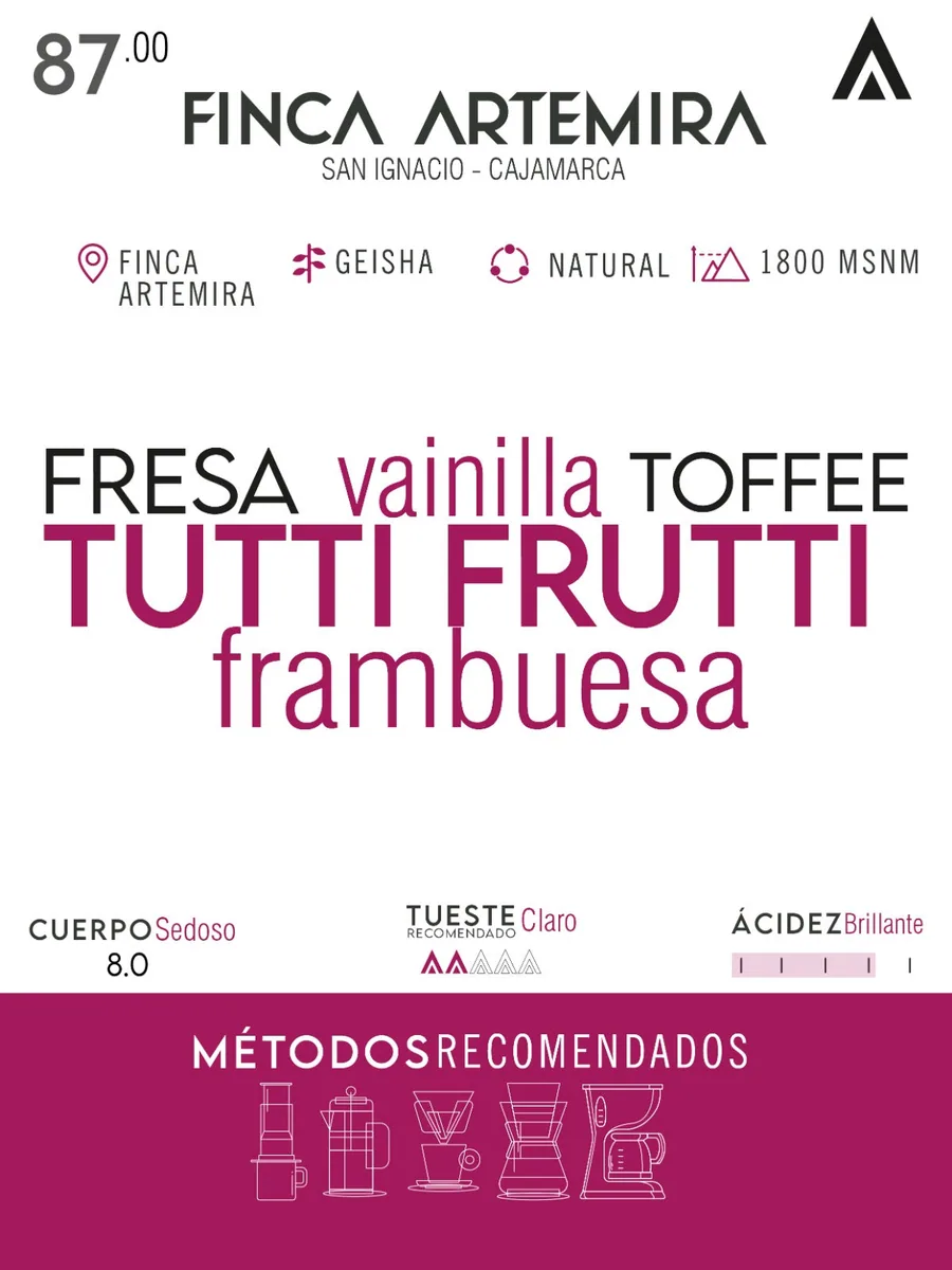 café de especialidad - finca artemira - geisha natural, peru coffee from fortunato coffee & roaster