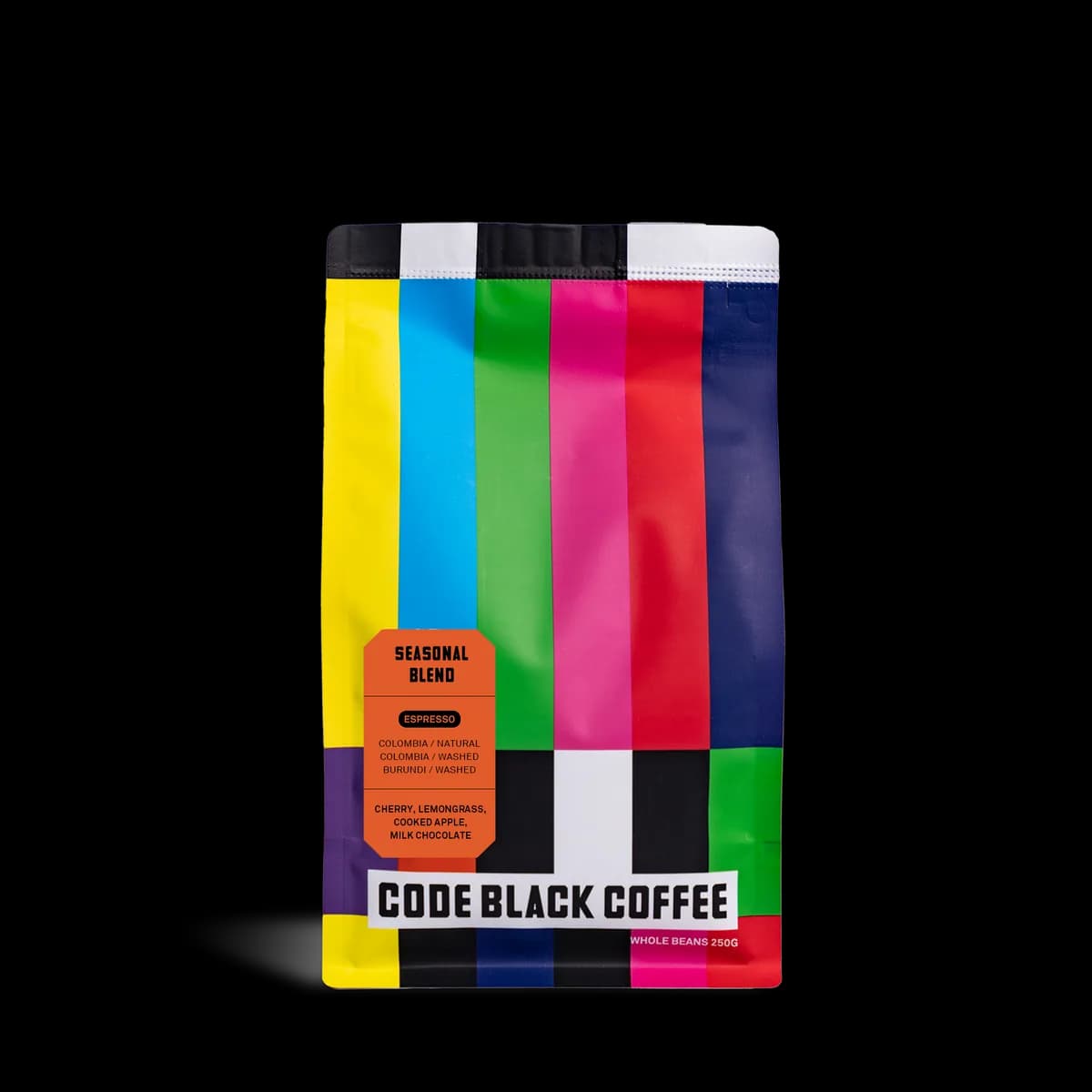 seasonal espresso blend, burundi + colombia coffee from code black