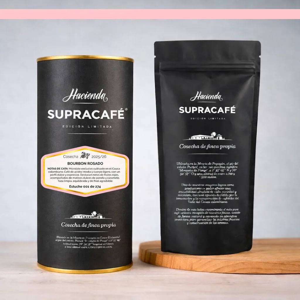 café de colombia de cosecha propia hacienda supracafé bourbon rosado 250g, colombia coffee from supracafé s.a.