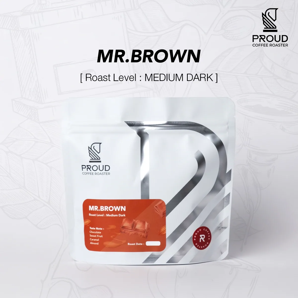 เมล็ดกาแฟคั่วกลางเข้ม mr.brown (200 g), colombia + brazil coffee from proud coffee roaster