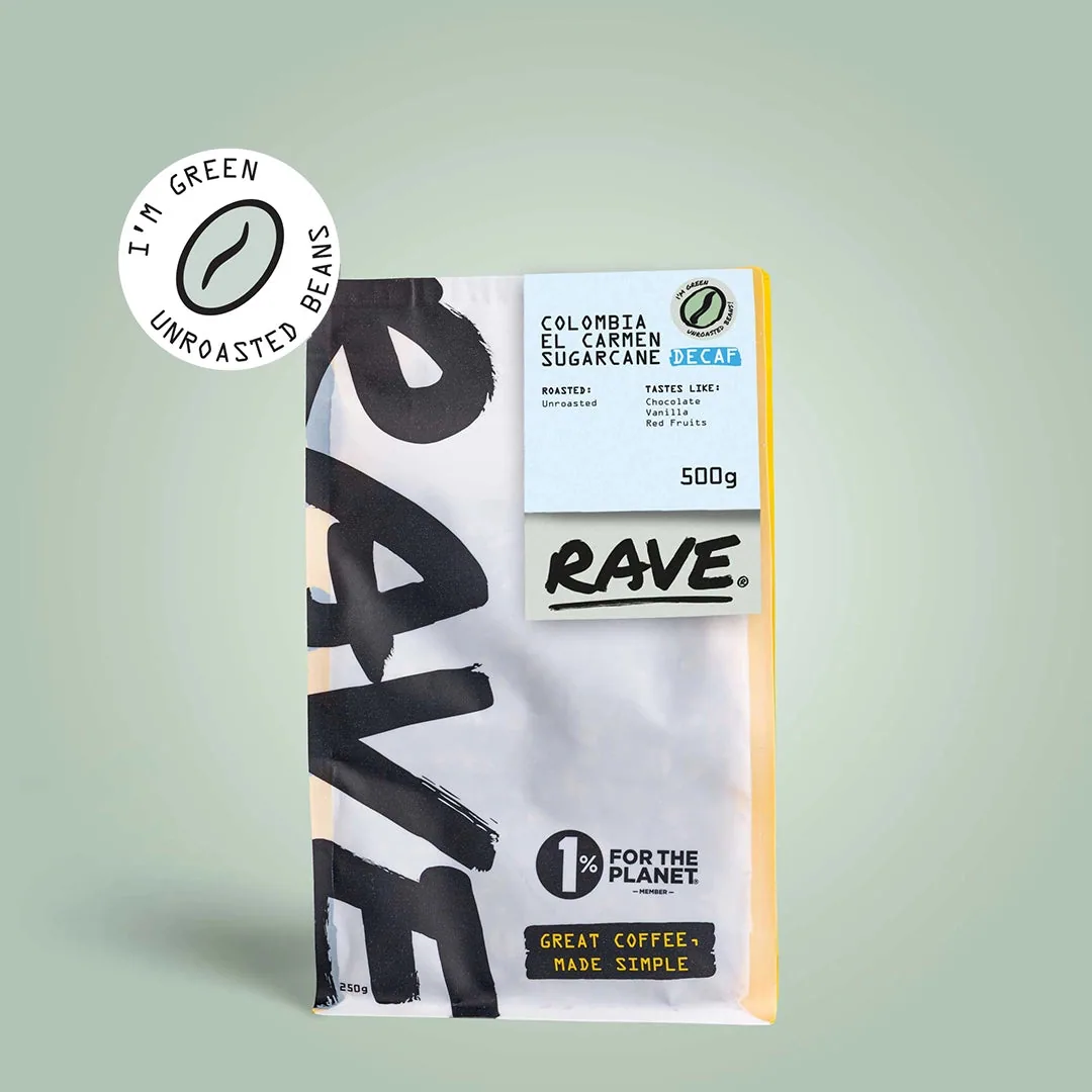 colombia el carmen decaf green coffee beans, colombia coffee from rave coffee love lane