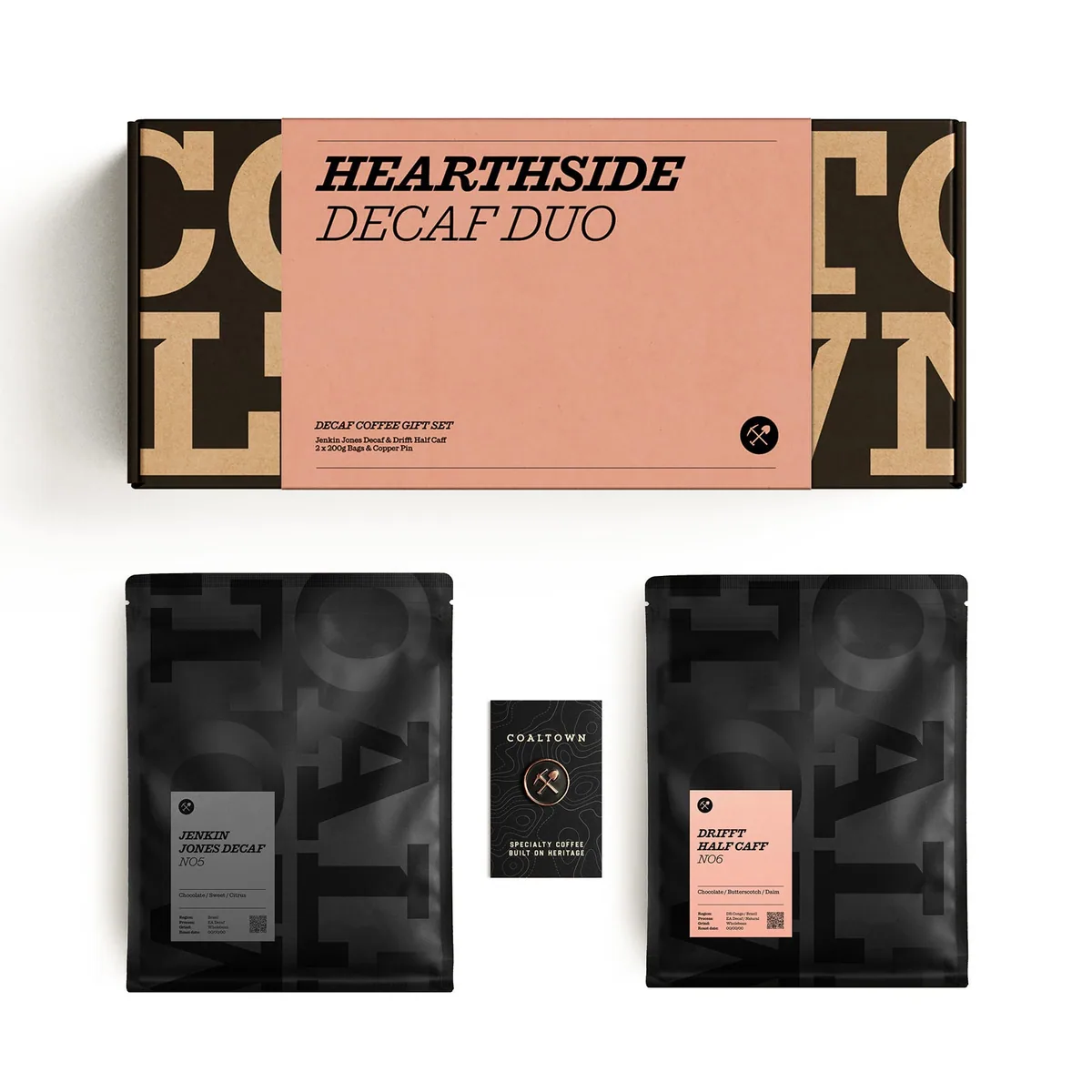 hearthside decaf duo gift box, brazil coffee from coaltown coffee roasters