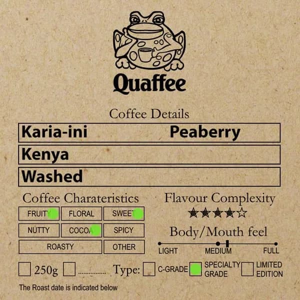 kenyan karia‑ini peaberry — fully washed, ethiopia + kenya coffee from quaffee, coffee roastery