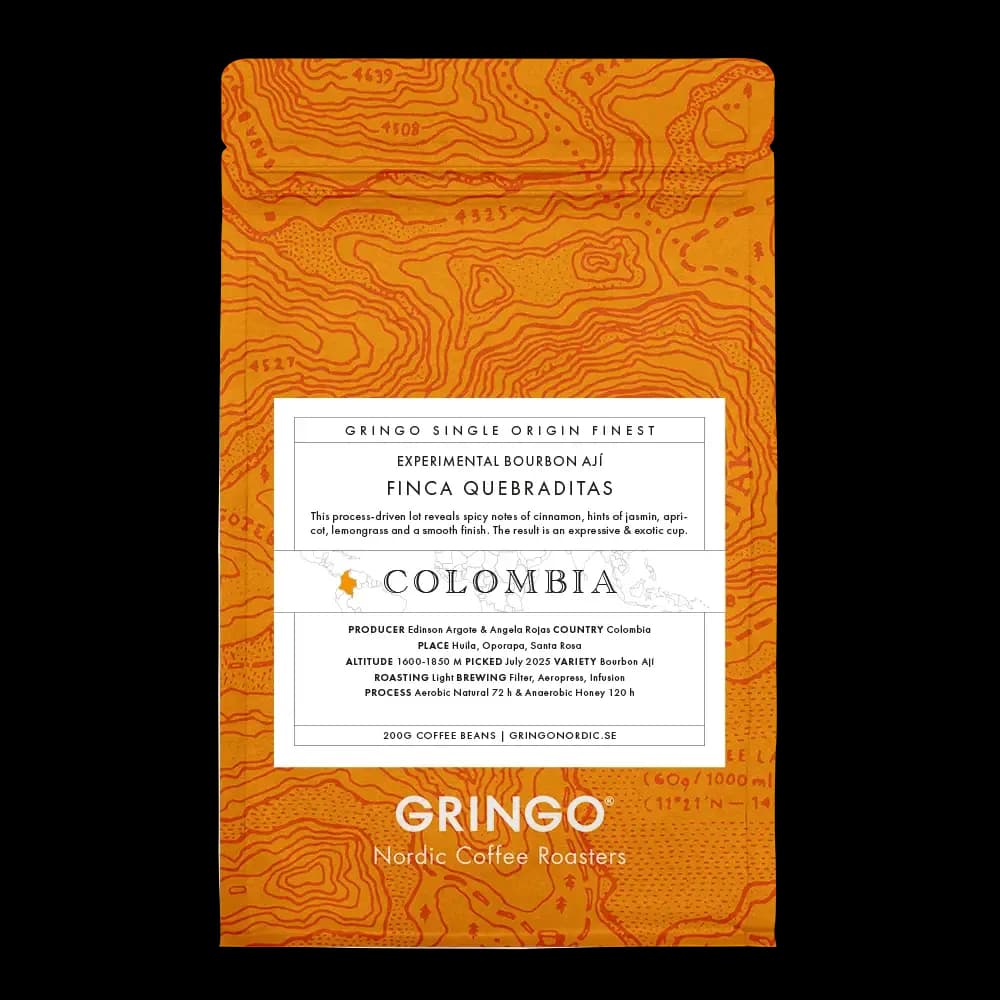 colombia quebraditas experimental bourbon ají, colombia coffee from gringo nordic coffee roasters