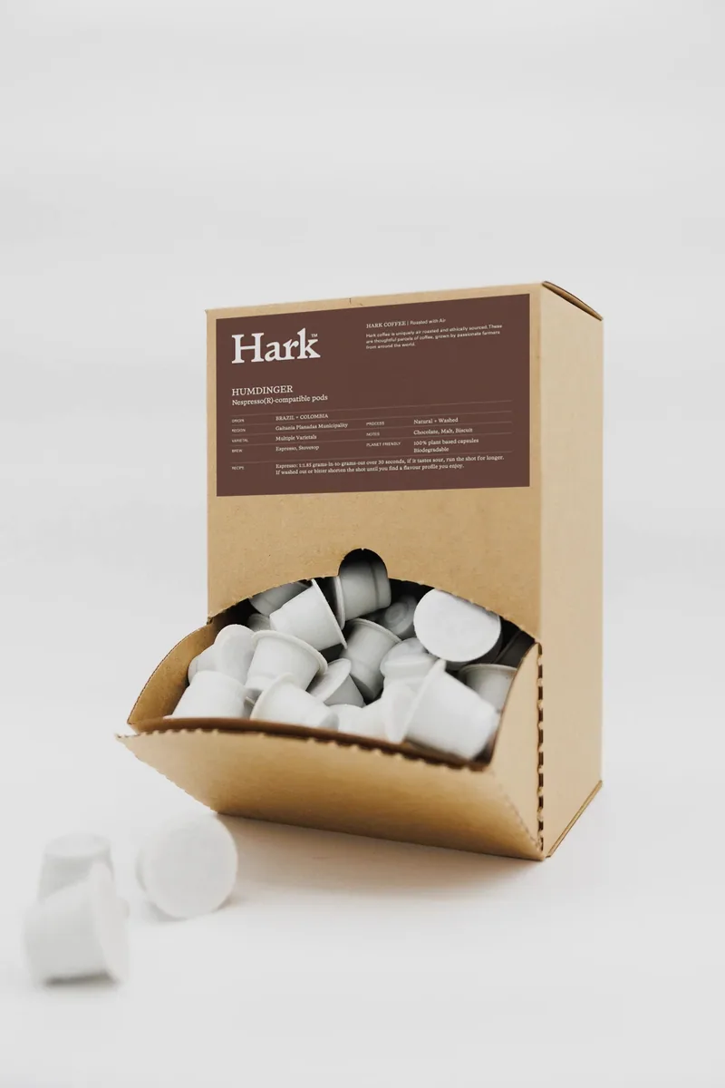 humdinger coffee pods, colombia + brazil + peru coffee from hark! coffee roasters