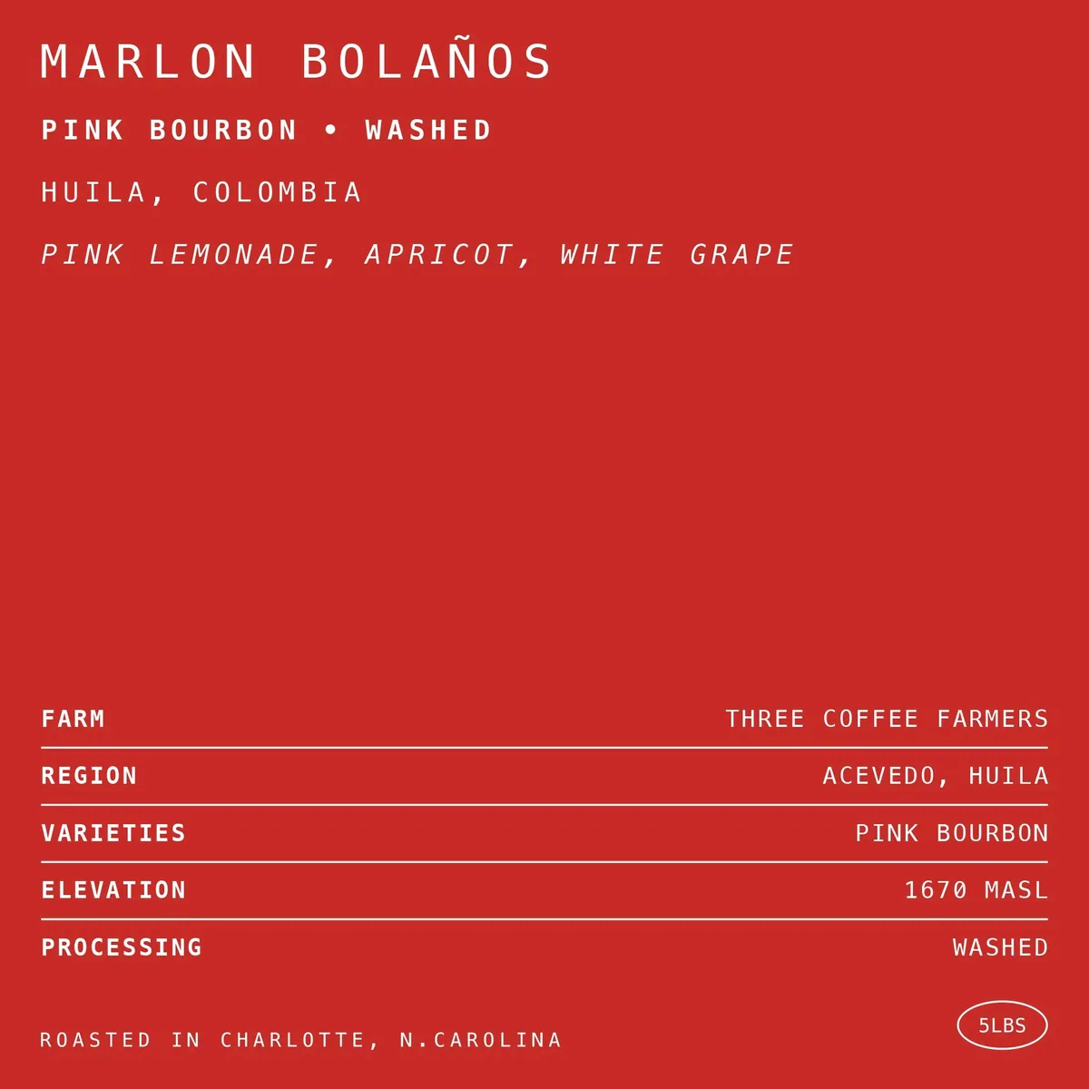 marlon bolaños pink bourbon • washed, colombia coffee from hex coffee roasters