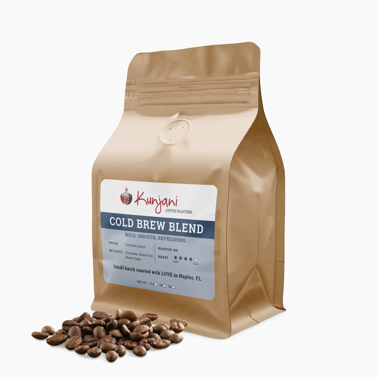 cold brew blend, colombia + brazil coffee from kunjani craft coffee & gallery