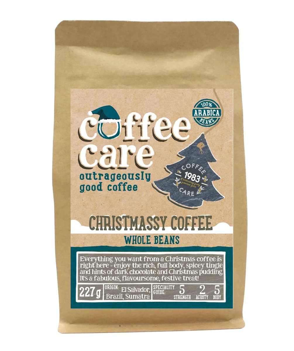 christmassy coffee beans, brazil + el salvador + indonesia + sumatra coffee from coffee care (n.c.) ltd