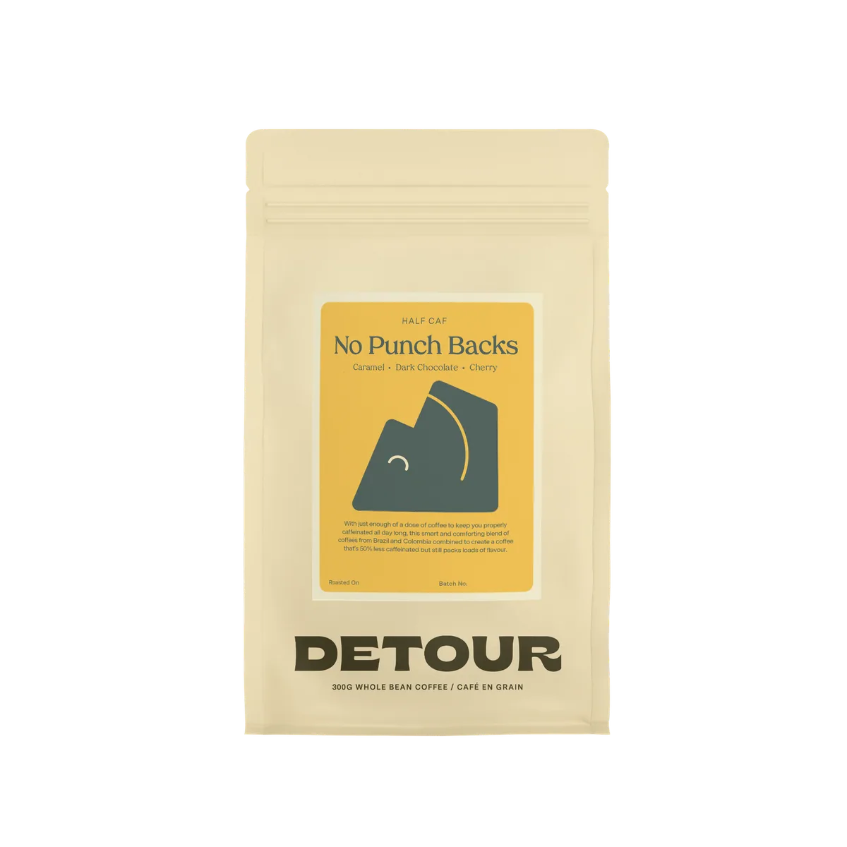 no punch backs half caf, colombia + brazil coffee from detour coffee roasters