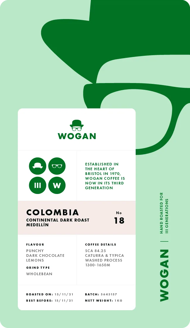 colombia continental dark roast, colombia coffee from wogan coffee