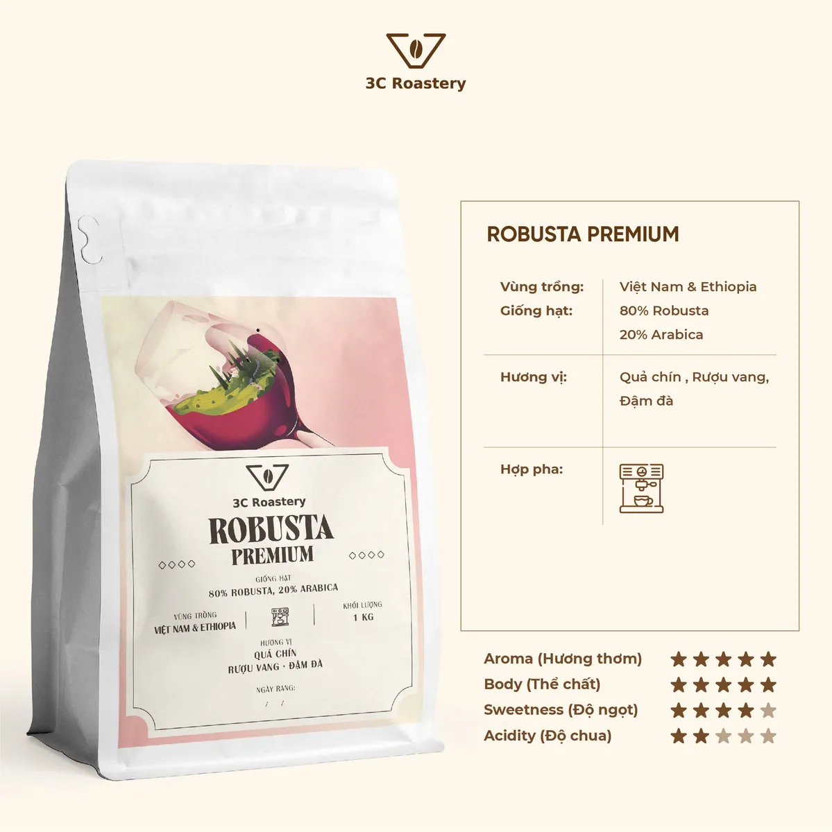 blend việt nam & ethiopia robusta premium – pha máy, ethiopia coffee from 3c roastery