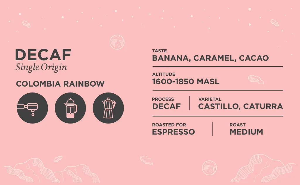 decaf - colombia rainbow, colombia coffee from rocketfuel coffee roasters