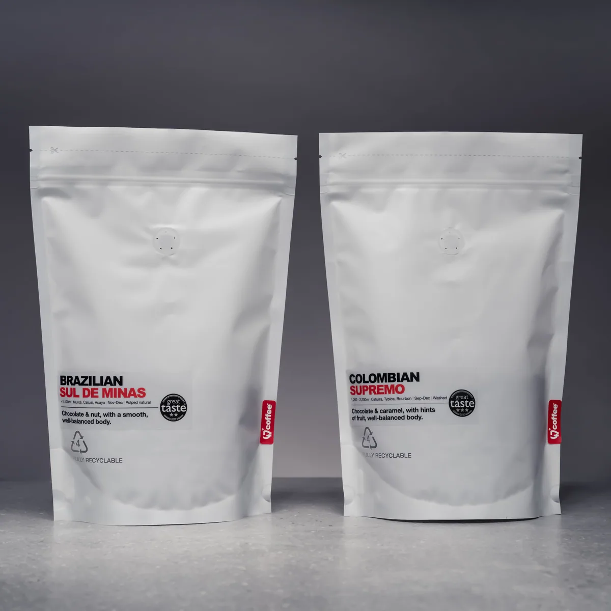 easy-post - twin pack, ethiopia + brazil coffee from 47 degrees coffee